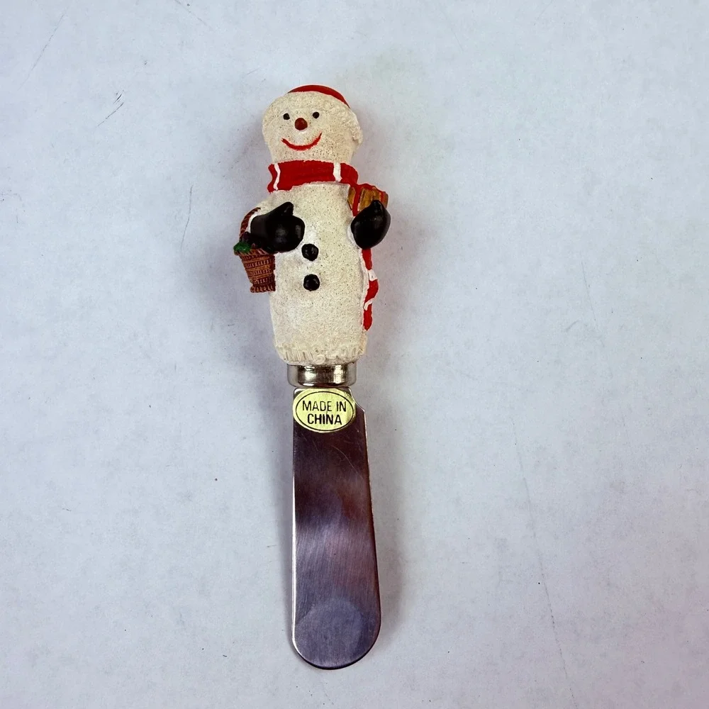 Snowman Cheese Spreader Christmas Holiday Appetizer Knife Stainless‎ Steel Resin
